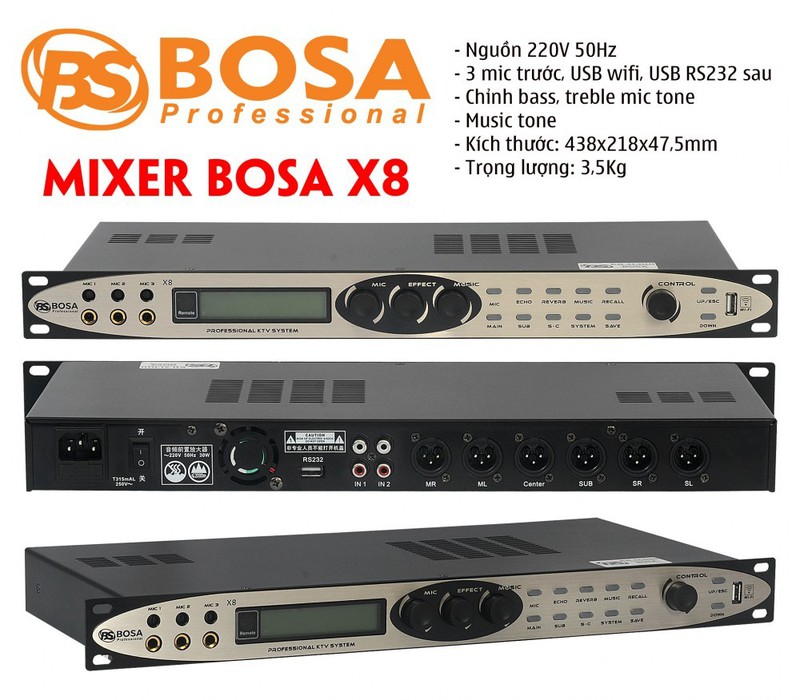 Mixer kèm vang số Bosa X8PRO - Tặng kèm dây Canon